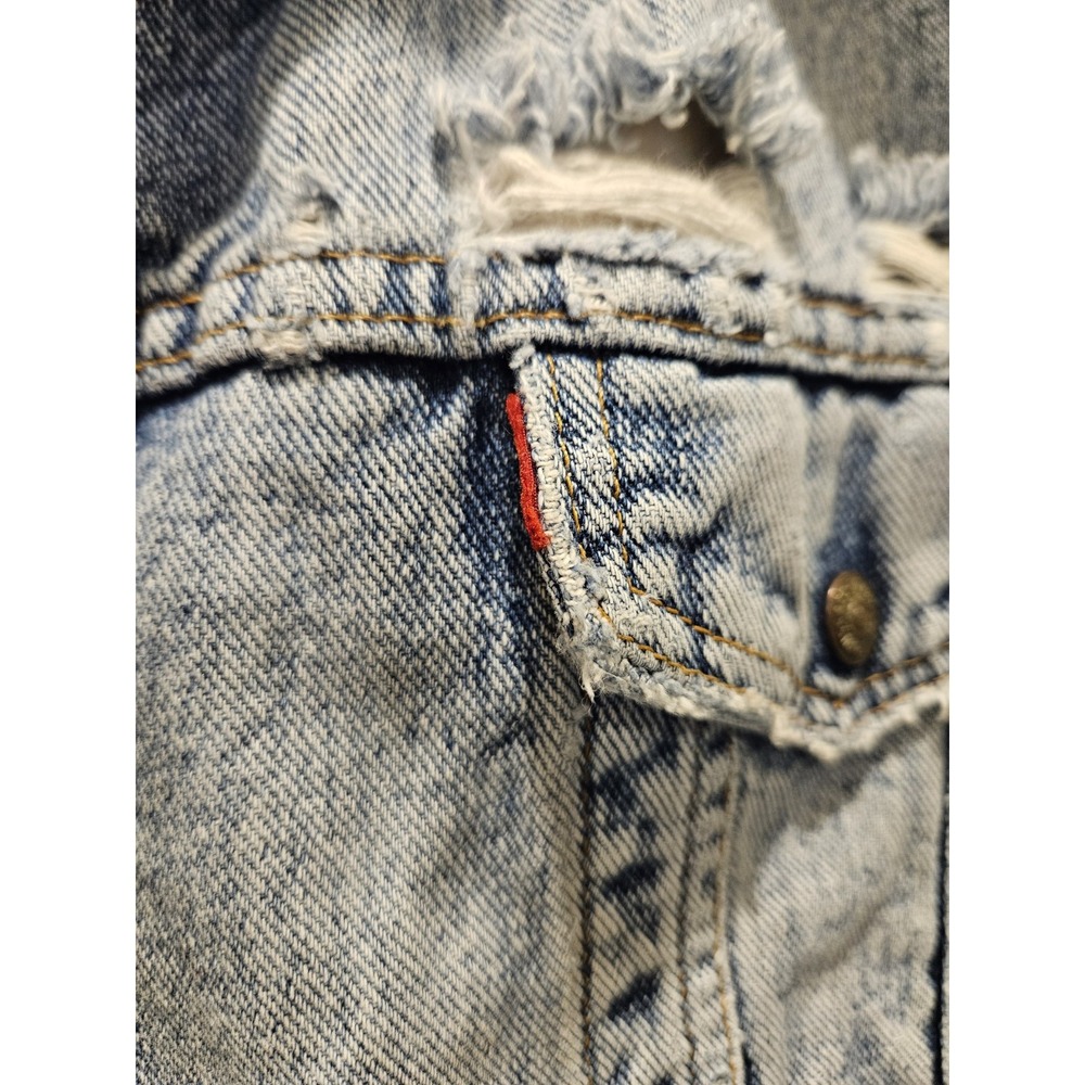 Vtg Levi's Light Wash Denim Sherpa Super Distressed Thrashed Grunge Jacket L - Picture 2 of 16